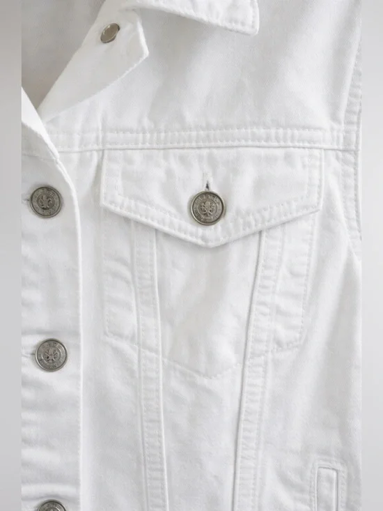 Lucky Brand White Denim Jacket Women Medium Cropped Stretch Spring Summer - Picture 3 of 4